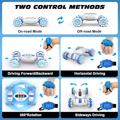 Remote Control Car Gesture Sensing RC Car Boys Toys for 6-8 Years Old Best Birthday Gifts for Kids 4WD 2.4Ghz 360° Rotating 2 Control Modes Control Transformer Toys Twist Cars