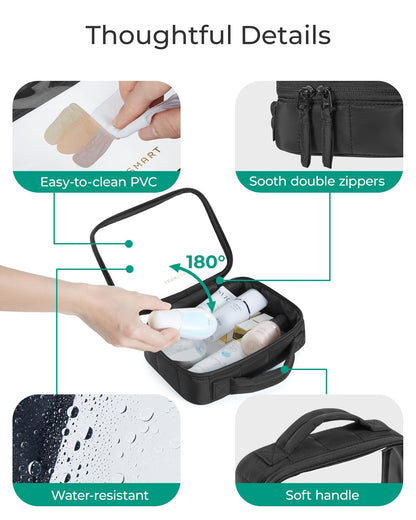 BAGSMART Clear TSA-Approved Toiletry Bag, Large Opening Quart Sized Makeup Bag with Handle, Double Zipper, Clear Cosmetic Organizer for Women