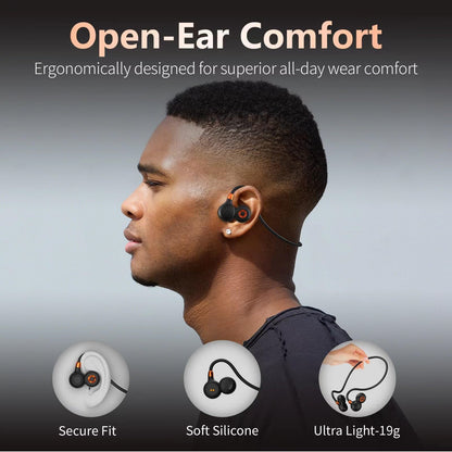 Ortizan Open Ear Headphones, Bluetooth 5.3 Wireless Air Conduction Headphones Sport Earbuds, Premium Sound, IPX6 Waterproof, Clear Call, 19g Lightweight Earphones for Running Cycling Workouts (Black)