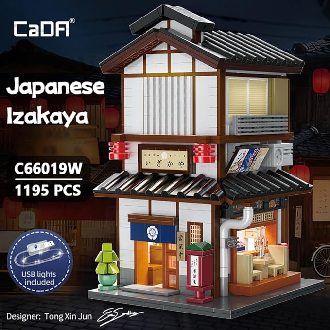 CaDA Master C66019W Japanese Style Yakitori Izakaya House Building SetCity Street Brick Kit with Lights 1195PCS Modular House Idea Collect Gift for Adults