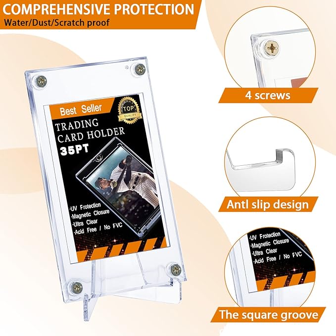 30 Pcs Screw Trading Card Protector with Display Stands Acrylic 35 PT Baseball Card Holder for Football Sports Game Business Display