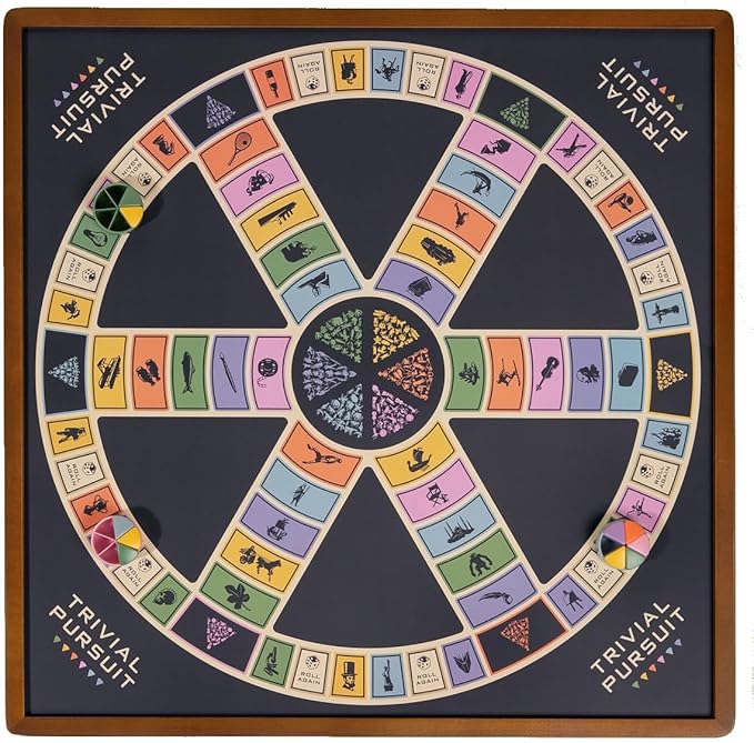 Scrabble Trivial Pursuit and Cribbage 3-in-1 Premium Game Collection by WS Game Company with Rotating Wooden Cabinet Reversible Game Board and Built-in Storage Family Board Games for 2-6 Players