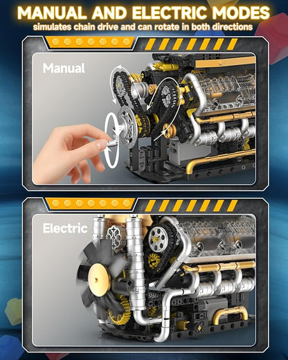 Karei V8 Engine Building Set V8 Engine Model Kit That Run with Manual &amp Electric Dual Working Modes V8 Building Motor Kit Runs 2 Directions and 2 Speeds STEM Toys Gifts for 14+ and Adult (1065