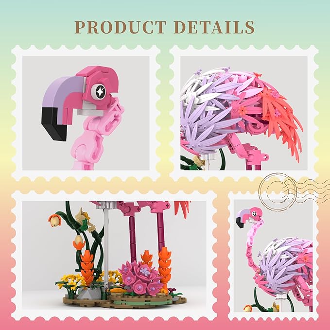 Flamingo Building Set Flower Buildings Blocks Floral Animal Figure Building Toy for Home Office Art Decor Adults Kids Boys Girls Ages 8 9 10 11 12+ Dance of Feathers 516PCS