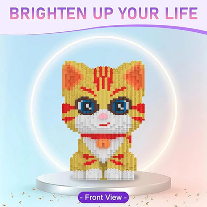 Cat Building Blocks with Organizer Bins | Yellow | Micro 3D Animal Building Blocks | 3000PCS | Gift for Adults and Kids | Home &amp Office Decor | RQ8889