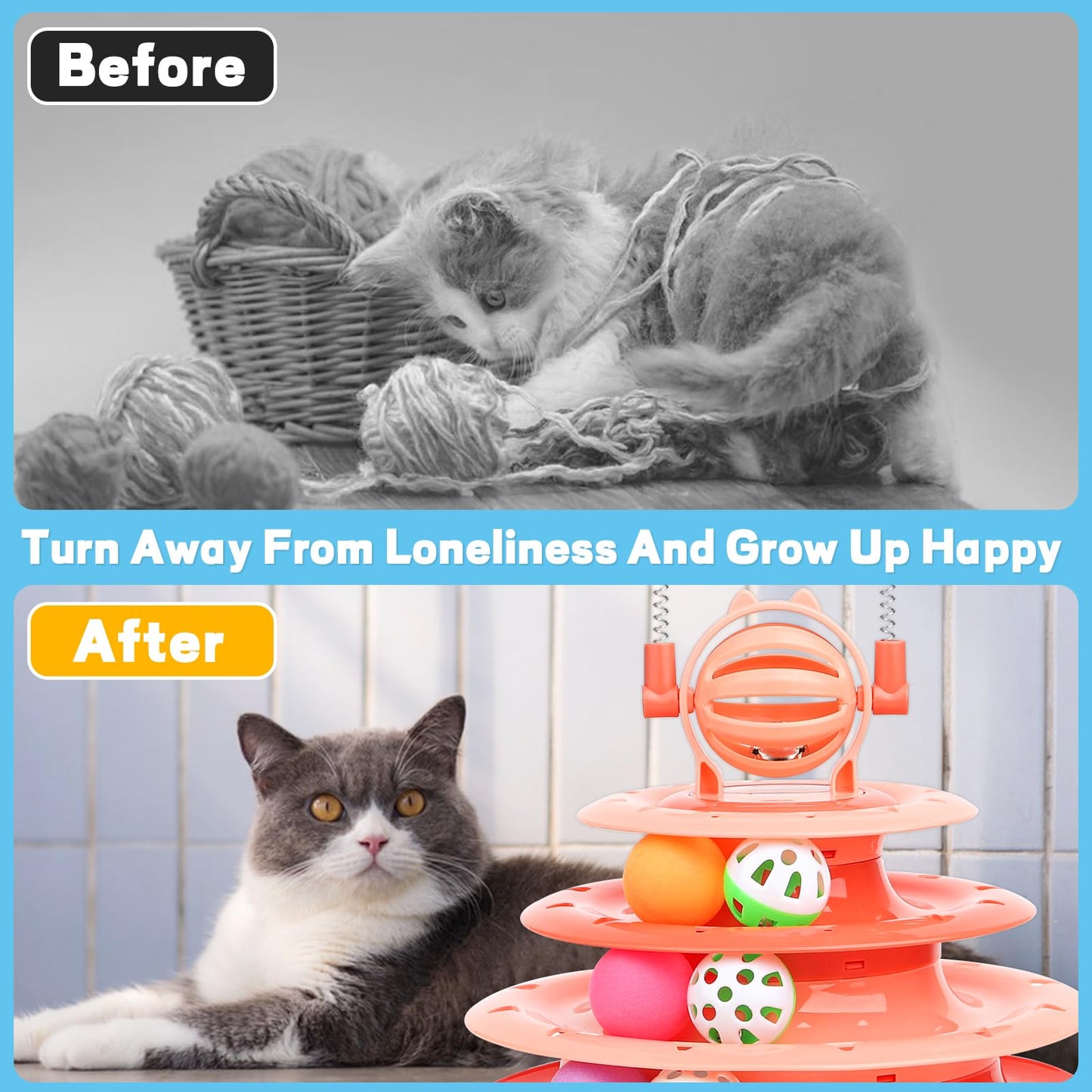 Goosheep Cat Toy Interactive Pet Plaything for Indoor Kitten Interactive Kitty Puzzle Ball with 2 Cat-Tease (Orange)