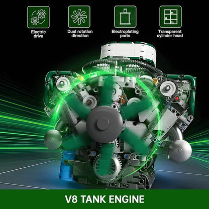 Mould King Tank V8 Engine Building Sets V8 Model Engine Kit for Adults Engine Scale Model with Motor 10182 STEM DIY Building Kits That Works Blocks Toys for Aged 14+ (2250 Pieces)