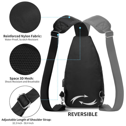 AMJ Crossbody Sling Bag Men Women, Casual Shoulder Backpack, Chest Daypack Satchel for Hiking Travel