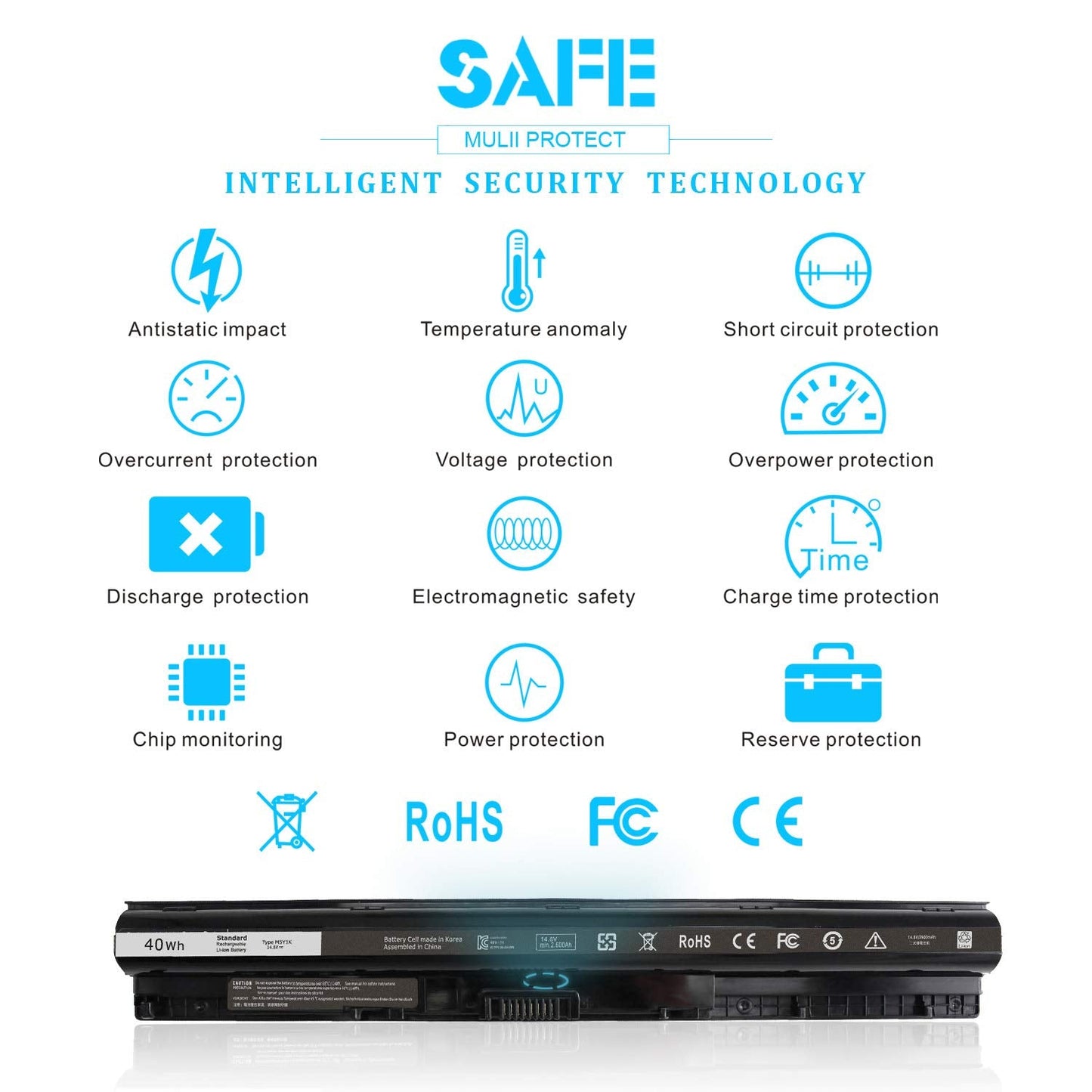 40Wh Type M5Y1K 14.8V Battery for Dell Inspiron 15 5000 3000 Series 5566 5555 5558 5559 5758 3567 3551 3552 3558 14 3451 3452 3458 5458 17 5755 5758 5759 GXVJ3 HD4J0 WKRJ2 VN3N0 P51F P47F P63F P64G