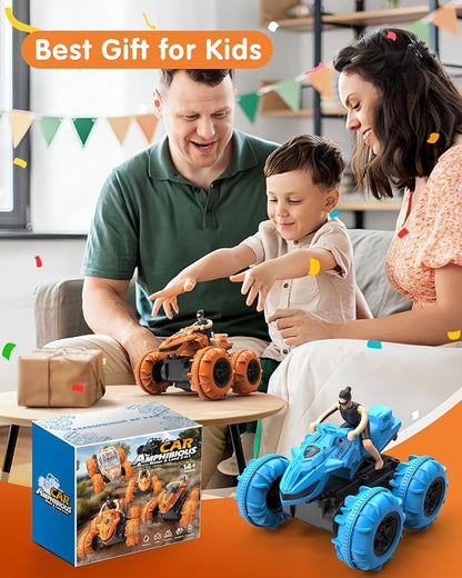LM15-D Amphibious Remote Control Car 2.4 GHz Waterproof RC Car All Terrain Off Road Car Toys(Orange)
