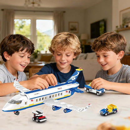 City Passenger Airplane Building Set510 PCS STEM 6 in 1 Airport Passenger Plane Building Block Toy with Baggage Truck Shuttle Bus Christmas Birthday Gifts for Adults Boys Girls Age 6-12+