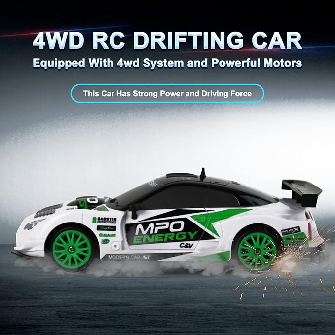 RC Drift Car Remote Control Car 2.4GHz 1:24 Scale 4WD 15KM/H High Speed Model Vehicle LED Lights Drifting Tire Racing Sport Toy for Adult Boys Girls Kids Gift 2Pcs Rechargeable Batterie