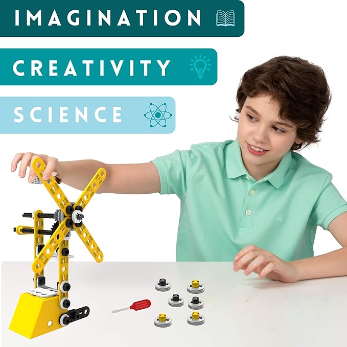 STEM Toys Kids Building Toys – 100 Piece 8-in-1 DIY Learning Construction Toy Set Educational Kids Building Toys for Boys and Girls Mechanical Engineering Gifts Sets for Ages 5 6 7 8 9 + Years Old