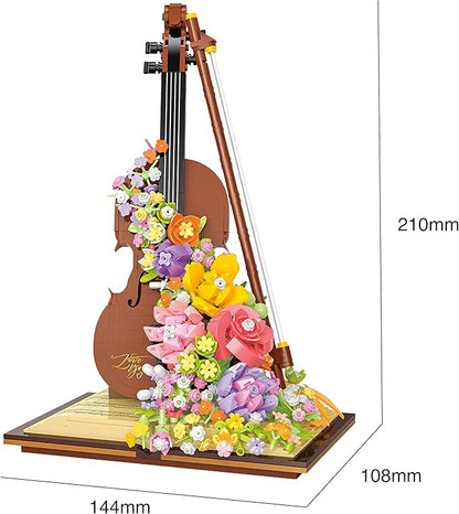 Flower Bouquet Violin Building Blocks Set 950PCS Music Instruments Bricks Set Gifts for Adults and Kids