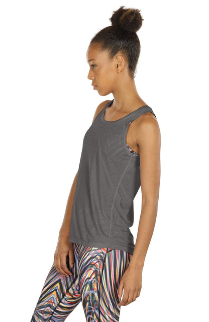 icyzone Yoga Tops Activewear Workout Clothes Open Back Fitness Racerback Tank Tops for Women (S, Grey/Green)