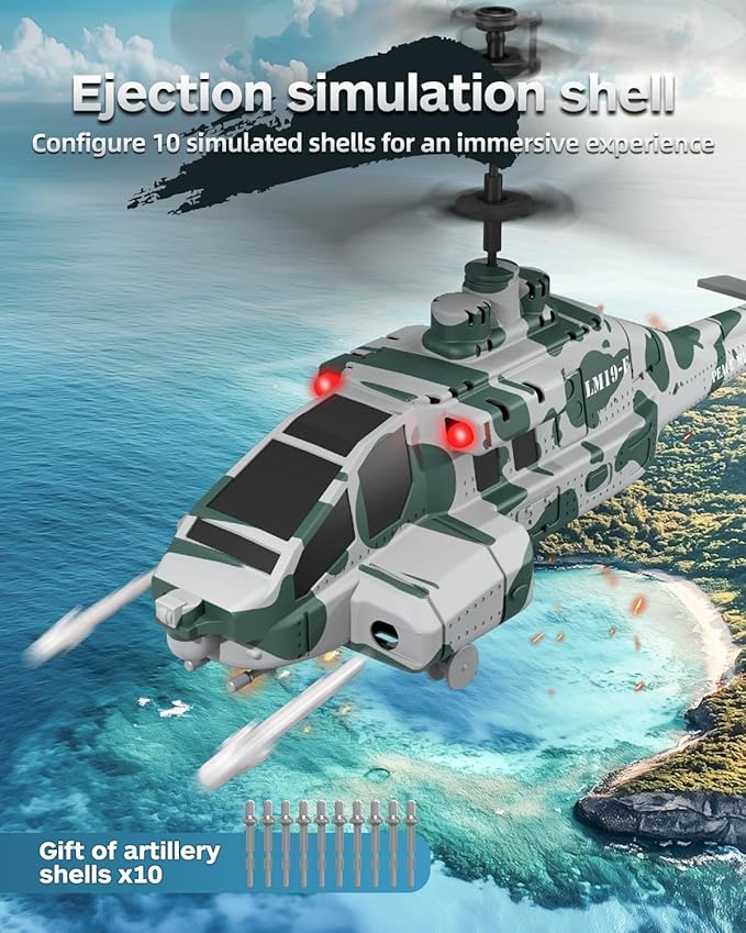 RC Helicopter with 10 Missiles 2.4GHz LM19-F Army Remote Control Helicopter Military Helicopter for Beginners and Adults LED Lights Altitude Hold One-Key Take Off Indoor Friendly