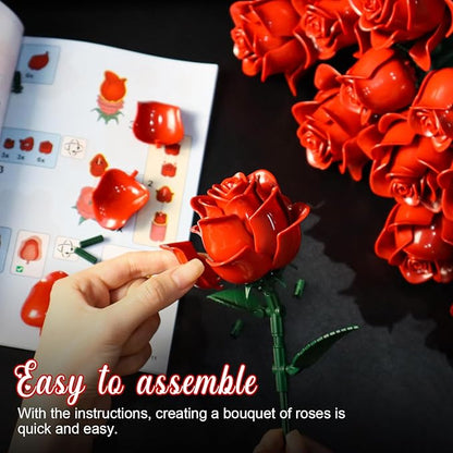 Gohero Red Roses Building Blocks Set (546PCS) - Lego Compatible Flowers for Adults Gothic Home Decor for Women &amp Teen Girls Making It an Ideal Gift for &amp Valentine's Day