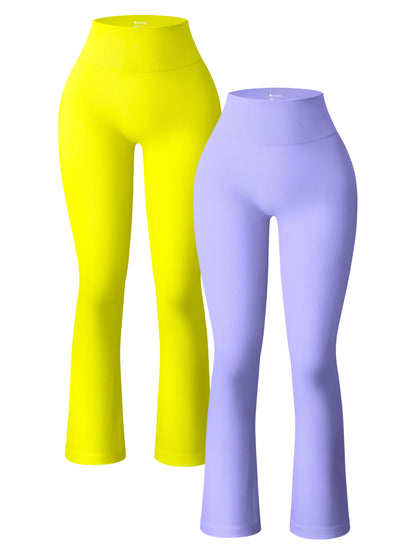 OQQ Women's 2 Piece Yoga Pants Ribbed Seamless Workout High Waist Bell Bottoms Flare Leggings