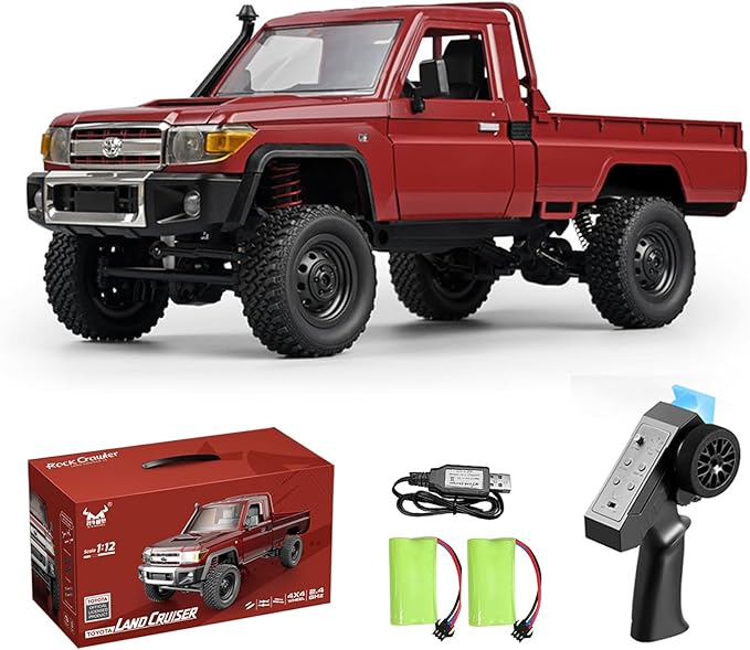 RC Truck 1/12 RC Rock Crawler MN-82 4x4 Off Road RC Pickup Truck 2.4GHz Proportional Throttle Steering All Terrain Remote Control Car RTR with Headlights and 2 Batteries for Adults (Red)