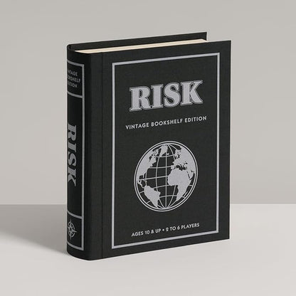 WS Game Company Risk Vintage Bookshelf Edition Linen Wrapped Book Box &amp Slipcase - Secret Mission Variant &amp 6 Armies - Strategy Board Games for Adults &amp Kids Ages 10+
