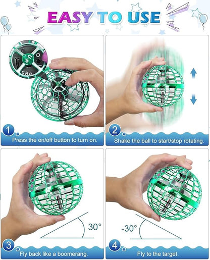 ATHLERIA Green Magic Flying Orb Ball with LightsCool Stuff Gadgets Christmas Birthday Gift Ideas for Boy Girl Teen 6 7 8 9 10+ YearIndoor Outside Hover Boomerang Mini Drones