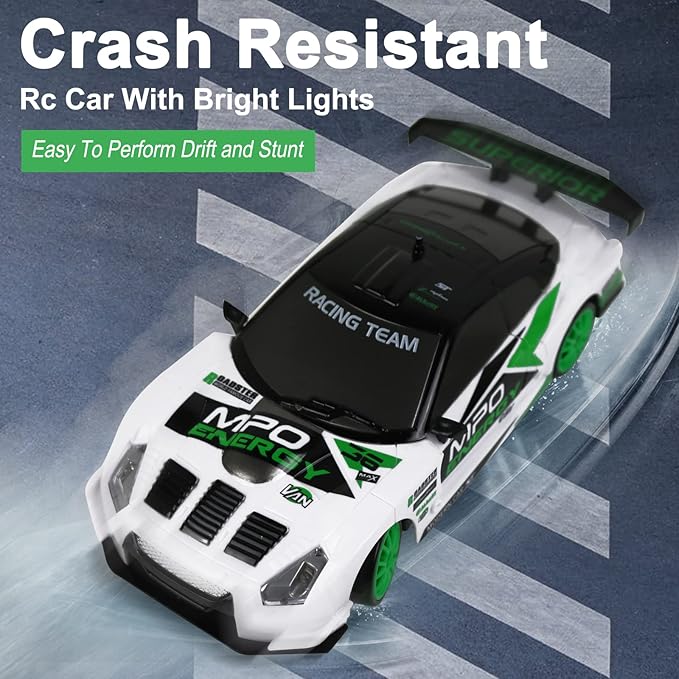 RC Drift Car Remote Control Car 2.4GHz 1:24 Scale 4WD 15KM/H High Speed Model Vehicle LED Lights Drifting Tire Racing Sport Toy for Adult Boys Girls Kids Gift 2Pcs Rechargeable Batterie