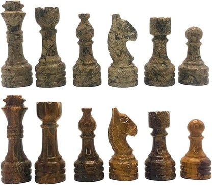 Handcrafted Premium Marble Chess Pieces Set – Elegant 32-Piece Replacement for 12-15 Inch Chess Boards Storage Box (Multi and Coral)