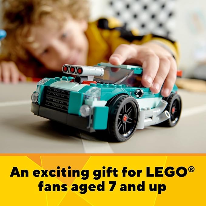 LEGO Creator 3 in 1 Street Racer Car Rebuildable Kit Transforms to a Muscle Car Hot Rod or Race Car Toy Great Model Car Toy Gift for Boys and Girls Age 7+ Years Old 31127