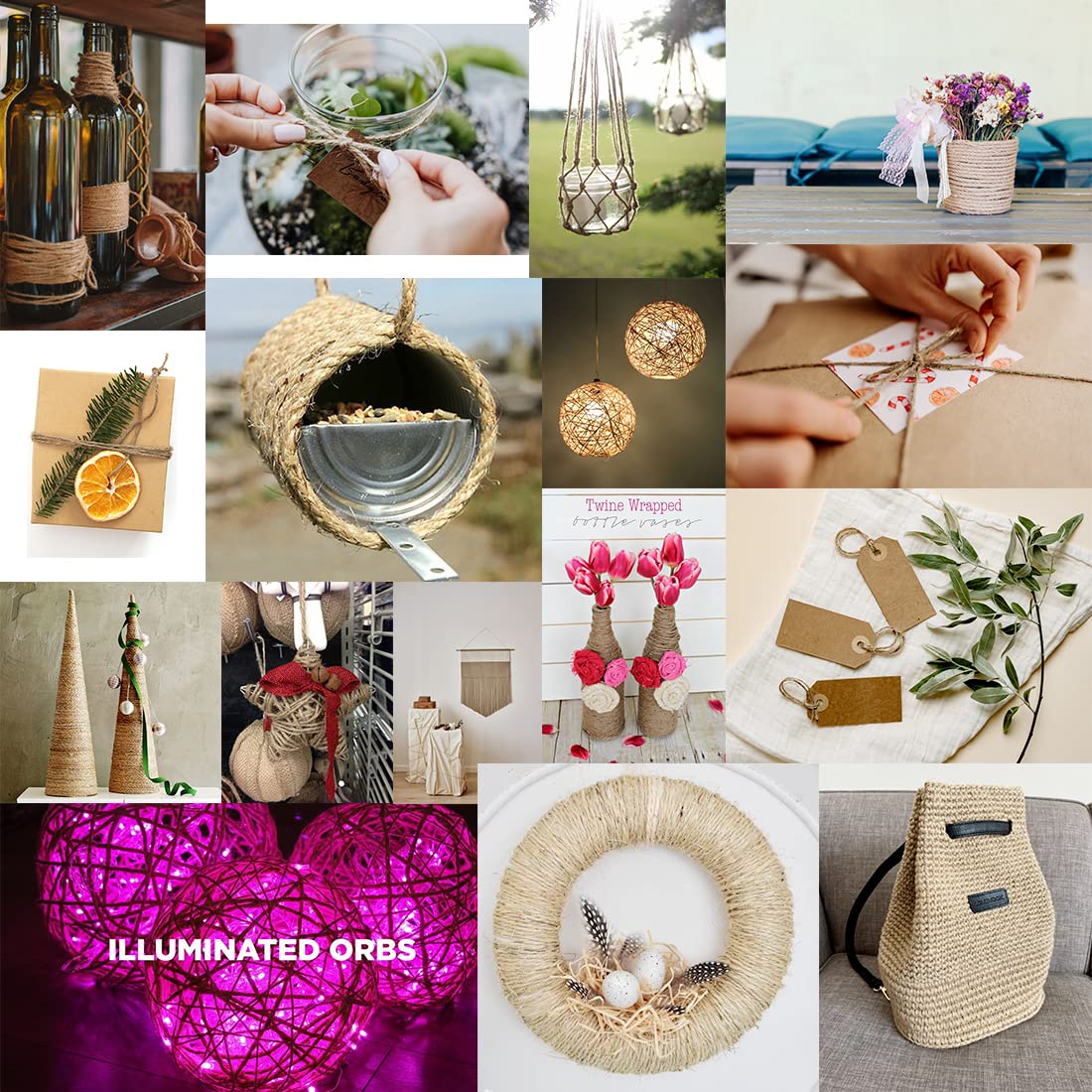 SMART&CASUAL 328Ft Jute Twine String Thin Natural Hemp Twine for Gift Wrapping Craft Plant Garden Christmas Handmade Arts Decoration Packing String Home decor (328 Ft (100M))