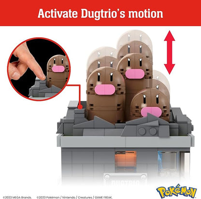 MEGA Pokémon Building Toys Set Mini Motion Dugtrio with 350 Pieces Pop Up Motion 5 Inches Tall for Adult Collectors