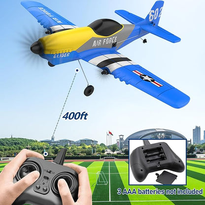 RC Plane 3 Channel RC Airplane 2.4GHz with 2 Batteries 6-axis Gyro Stabilizer Easy to Fly for Beginners Adults and Kids (P-51D)
