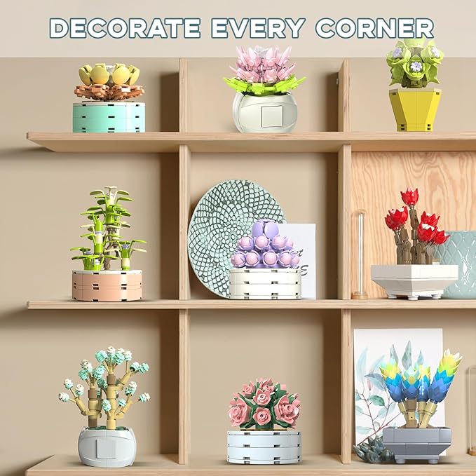 JMBricklayer Flowers Succulents Botanical Valentines Building Sets Plants Office Home Decor Succulents Bonsai Building Toys Creative Flowers Building Project for Adults Gifts Ideas for Girls Women