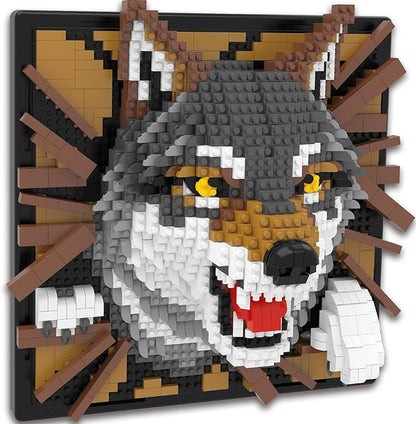 Wolf Animal 3D Wall Art Micro Mini Building Blocks Set Unique Home Wall Decor or Table Display No Compatible with Lego Ideal Gift Toy for Adults &amp Boys Girls 14+ (1512 PCS)
