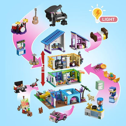 HOGOKIDS Girls House Building Set with LED Light - 1317 PCS Friends Villa Block Toy with Car and Pool Garden 4 Floor Building Kit for Role Play Birthday Gift for Girls Boys Kids Ages 8-14+