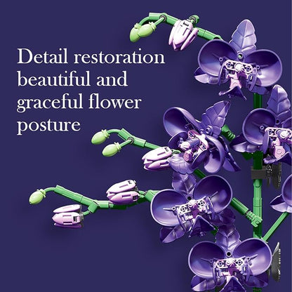 Purple Orchid Flower Building Blocks Set – 666 PCS DIY Artificial Flower Kit for Elegant Home Decor Table Display Compatible with Lego Flowers Artistic Gift for Ages 6+