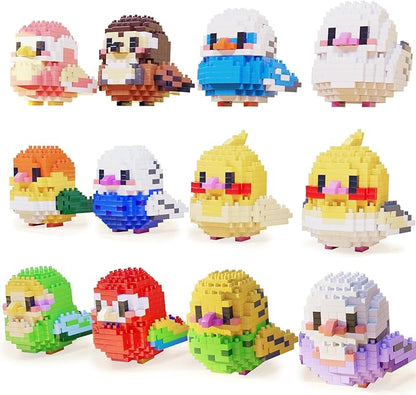 Cute Parrot Micro mini Blocks Building Blocks Sets12 PC Small Bird Series Mini Bricks Animal ToysUnique Animals Model Present for 14+ Kids or Adults