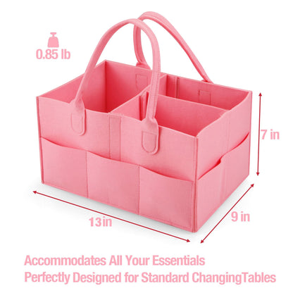 PandaEar Baby Diaper Caddy Organizer, Portable Diaper Holder Organizer Nursery Storage Basket for Wipes & baby stuff, Collapsible Baby Organizer with Divided Design (Pink)