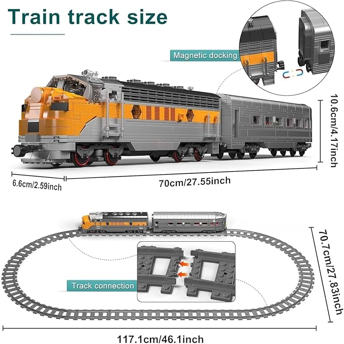 Mould King 12018 Train Building Block Kits MOC EMD F7 Internal Combustion Locomotive Model Building Blocks Set Gift for Age 14+/Adult (1541 Pieces with Rail/Motor APP Remote Control)