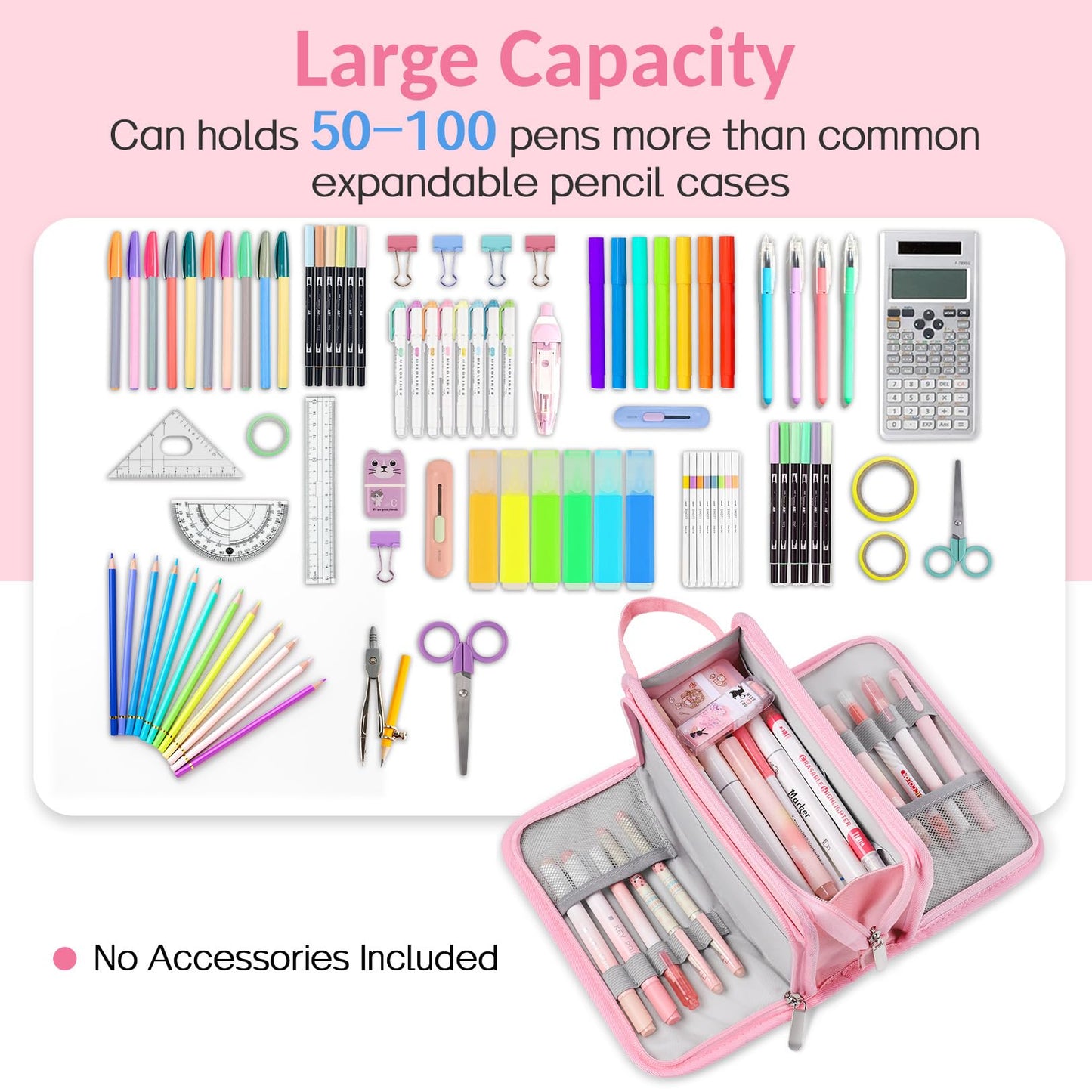 Sooez Large Pencil Case, Big Capacity Pencil Pouch Pen Bag with 3 Compartment, Portable Canvas Stationery Organizer with Zipper, Cute Aesthetic School Supplies for Teen Girls, Sky Blue with Plaid