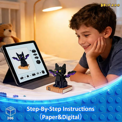 Bat-Cat with Spellbook Building Blocks Set Collectible Animal Building Toy Kids Learning &amp Educational Brick Sets (Age 3+) DIY Home &amp Office Decor for Adults-Gift Ideas