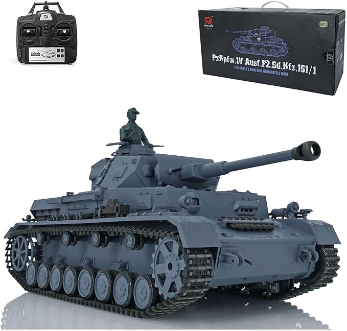 Heng Long US in Stock RC Tank 2.4G 1/16 7.0 Plastic German Panzer Iv F2 RTR Tank Model 3859 Infrared Combat 340 Rotating Turret Smoking Generator BB Pellets BB Shooting Airsoft