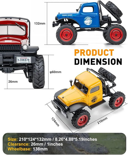FCX24 RC Crawler 1/24 Remote Control Car Power Wagon 4WD RC Crawler Two-Speed Shift RC Rock Crawler 8Km/h with Portal Axle Metal Gears for Adults (Yellow)