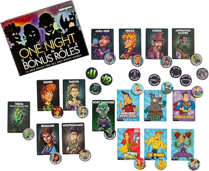 One Night Ultimate Bonus Roles Expansion by Bezier Games | Adds 16 New Roles Artifact Tokens &amp Player Number Tokens for One Night Ultimate Werewolf Vampire Alien &amp Super Villains | Ages 14+