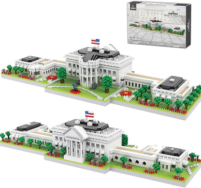 White House Micro Building Blocks Set 3000 Pieces Panoramic Architecture Model Kit (Includes West &amp East Wings) Expert Mini Bricks Puzzle for Adults Washington DC Landmark Souvenir Gift