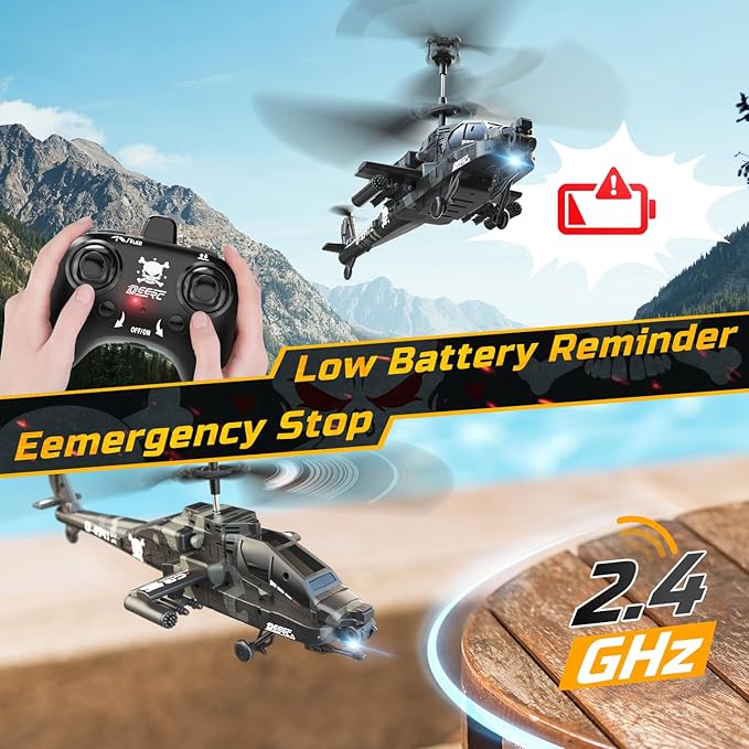 DEERC RC Helicopter RC Plane for Kids and Adults 2.4GHz Remote Control Helicopter 26 Mins Flight Time LED Lights &amp Altitude Hold 2 Batteries Kids Toy for Ages 8-12