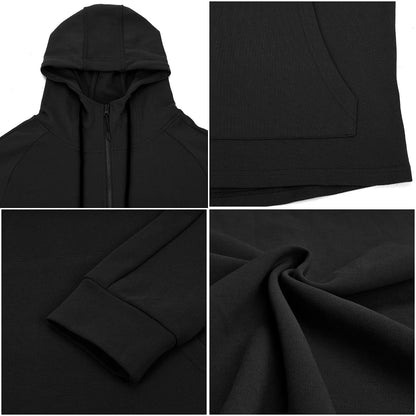 GYMELITE Men's 1/4 Zip Fashion Pullover Hoodie Athletic Workout Fit Cotton Blend Hooed Sweatshirts Casual Long Sleeve with Pockets(SOBK XL Solid Black