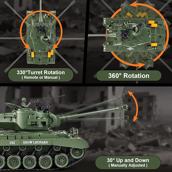 1:18 RC Tank 2.4G US M26 Pershing Remote Control Tank Model Toys That Shoot BBS Army Vehicle Toy with Smoke Lights Sound and RecoilMilitary RC Vehicle for Adults and Kids 6+ Years Old