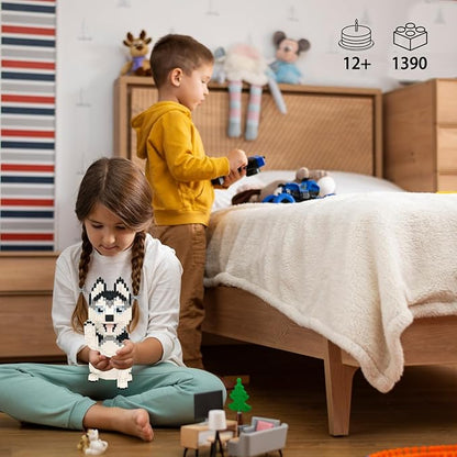 Larcele Micro Building Blocks Set DIY Mini Building Toy Bricks for Age Over 12 Years 1390 Pieces KLJM-02 (Siberian Husky 2)