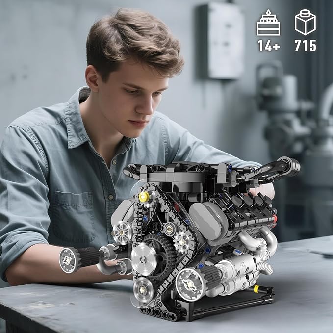 HIGH GODO V8 Engine Kit That Work Visible Car Engine Model Kit with Motor and Lights Build Your Own Car Engine Kit with App Control Kit STEM Project for Teens Adults 14+ (715 PCS)