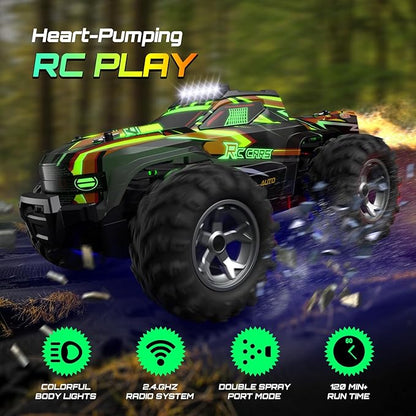 Remote Control Car for boys 1:16 Scale All Terrain RC CarsHigh Speed 25Km/h Fast Car with Colorful Led Light and spray 2x1300mAh Rechargeable Battery RC Truck Toy Car Gift for Teen Boys Girl Kids